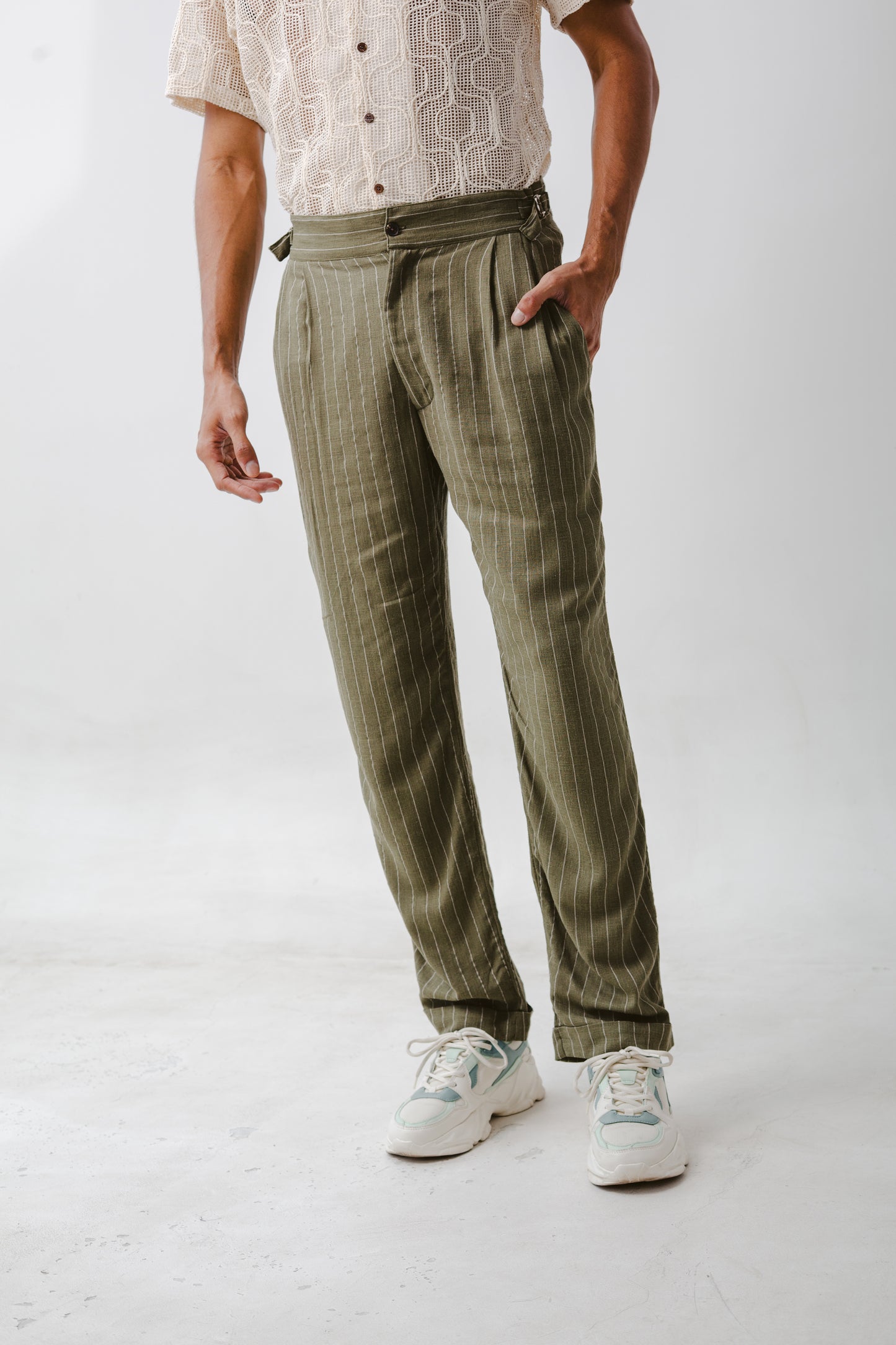 Pantalón Recto Lineas verde