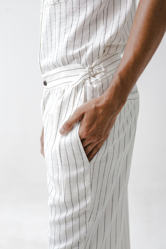 Pantalón Recto Líneas Blanco