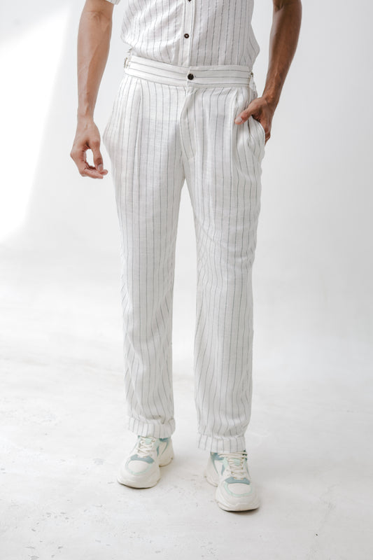 Pantalón Recto Líneas Blanco