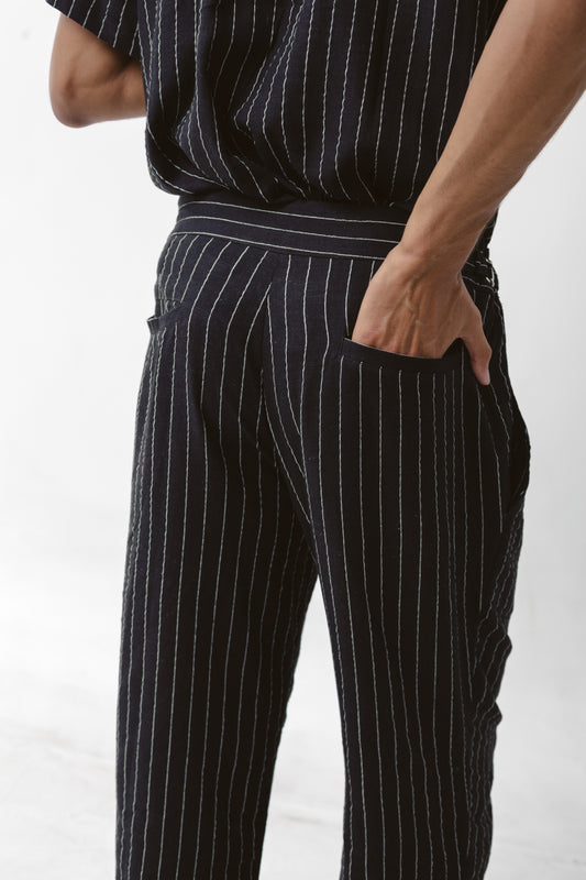 Pantalón Recto Líneas Negro